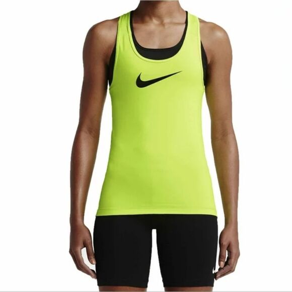 Nike Pro Women's Neon Yellow Dri-FIT Racerback Tank Top - Picture 1 of 15